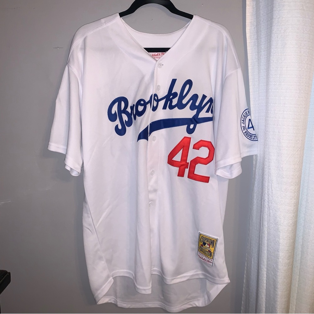 Mitchell & Ness Brooklyn White and Blue Jersey